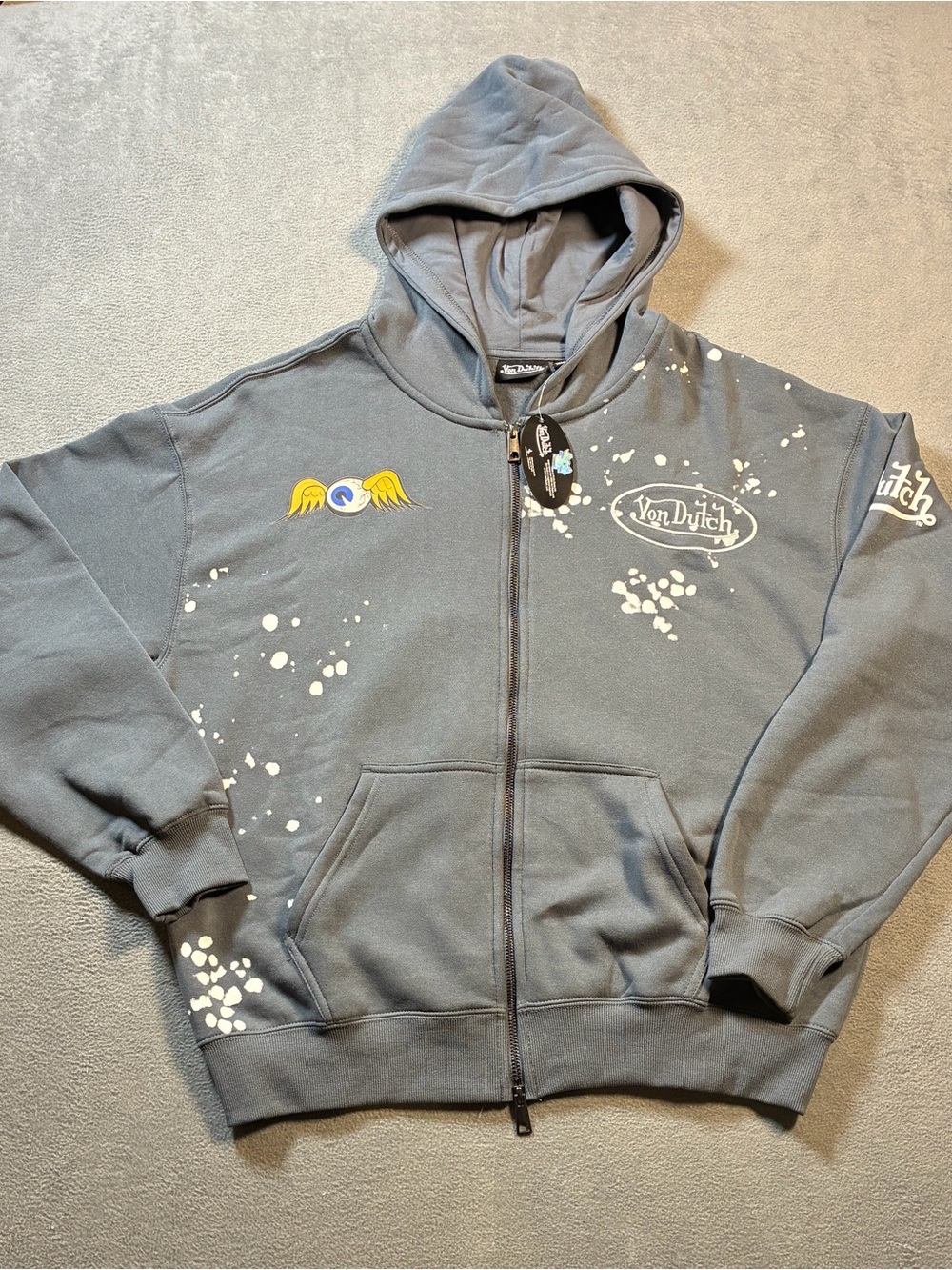 Von Dutch men’s Gray Zip-Up Hoodie Jacket